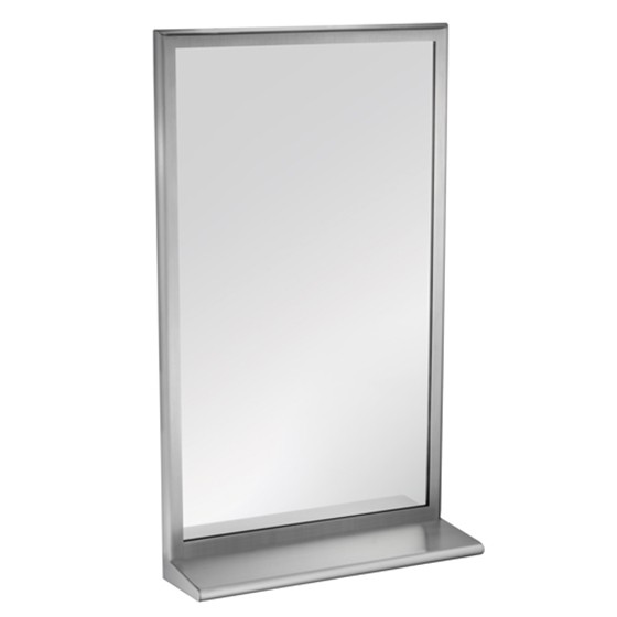 STAINLESS STEEL MIRROR WITH INTEGRAL SHELF
