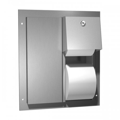 DUAL ACCESS PARTITION MOUNTED DUAL ROLL TOILET TISSUE DISPENSER STAINLESS STEEL